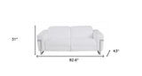 83" White Italian Leather with Chrome Accents Reclining Sofa