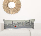 45" White Hong Kong Daylight Skyline Lumbar Decorative Pillow