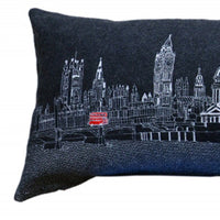45" Black and White London Nighttime Skyline Lumbar Decorative Pillow