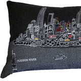 45" Black and White NYC Nighttime Skyline Lumbar Decorative Pillow