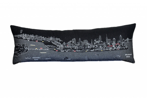 45" Black Philadelphia Nighttime Skyline Lumbar Decorative Pillow