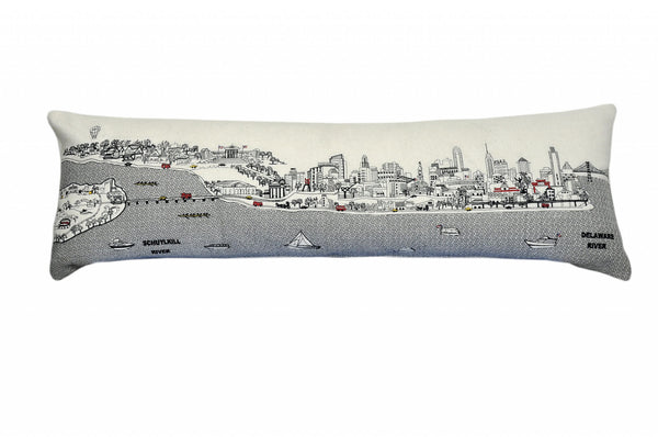 45" White Philadelphia Daylight Skyline Lumbar Decorative Pillow