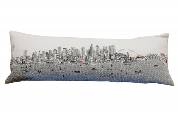 45" White Seattle Daylight Skyline Lumbar Decorative Pillow