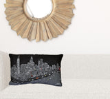 24" Black Chicago Nighttime Skyline Lumbar Decorative Pillow