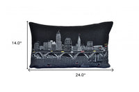 24" Black Cleveland Nighttime Skyline Lumbar Decorative Pillow