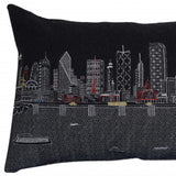 24" Black Dallas Nighttime Skyline Lumbar Decorative Pillow