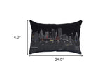 24" Black Dallas Nighttime Skyline Lumbar Decorative Pillow