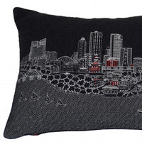 24" Black Fort Worth Nighttime Skyline Lumbar Decorative Pillow