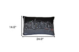 24" Black Hong Kong Nighttime Skyline Lumbar Decorative Pillow