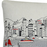 24" White Hong Kong Daylight Skyline Lumbar Decorative Pillow
