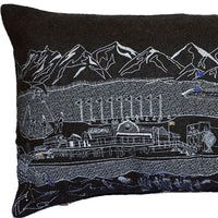 24" Black Homer Spit Nighttime Skyline Lumbar Decorative Pillow