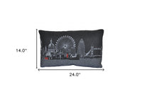 24" Black and White London Nighttime Skyline Lumbar Decorative Pillow