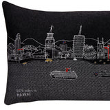 24" Black Los Angeles Nighttime Skyline Lumbar Decorative Pillow