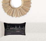 24" Black Los Angeles Nighttime Skyline Lumbar Decorative Pillow