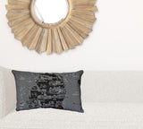 24" Black Michigan Lower Peninsula Nighttime Skyline Lumbar Decorative Pillow