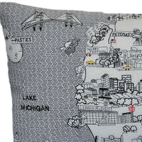 24" White Michigan Lower Peninsula Daylight Skyline Lumbar Decorative Pillow