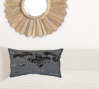 24" Black Michigan Upper Peninsula Nighttime Skyline Lumbar Decorative Pillow