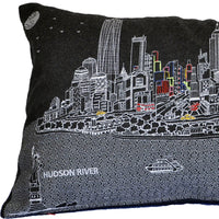 24" Black and White NYC Nighttime Skyline Lumbar Decorative Pillow