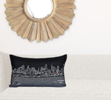 24" Black Philadelphia Nighttime Skyline Lumbar Decorative Pillow