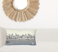24" White Philadelphia Daylight Skyline Lumbar Decorative Pillow