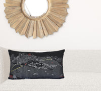 24" Black Pittsburgh Nighttime Skyline Lumbar Decorative Pillow