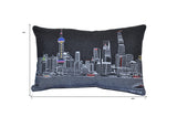 24" Black Shanghai  Nighttime Skyline Lumbar Decorative Pillow