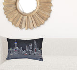 24" Black Shanghai  Nighttime Skyline Lumbar Decorative Pillow