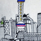 24" White Shanghai  Daylight Skyline Lumbar Decorative Pillow