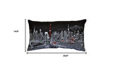 24" Black Tokyo Nighttime Skyline Lumbar Decorative Pillow