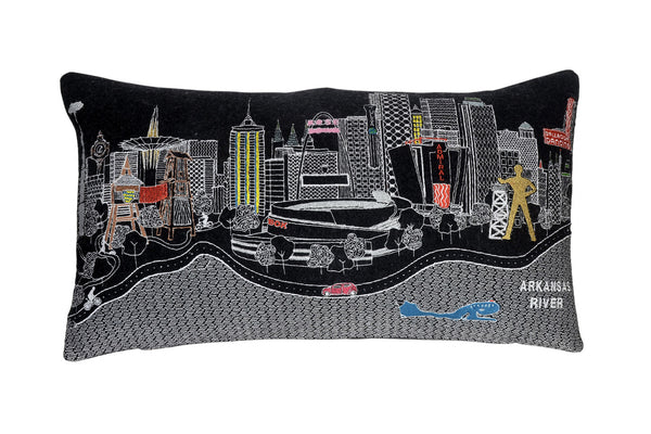 24" Black Tulsa Nighttime Skyline Lumbar Decorative Pillow