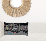 24" Black Tulsa Nighttime Skyline Lumbar Decorative Pillow