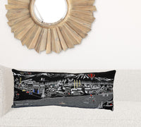 35" Black Bend Nighttime Skyline Lumbar Decorative Pillow