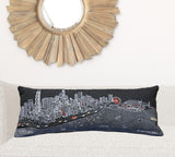 35" Black Chicago Nighttime Skyline Lumbar Decorative Pillow
