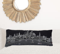 35" Black Frankfurt Nighttime Skyline Lumbar Decorative Pillow