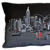 35" Black Hong Kong Nighttime Skyline Lumbar Decorative Pillow
