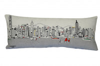 35" White Hong Kong Daylight Skyline Lumbar Decorative Pillow