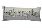 35" White Hong Kong Daylight Skyline Lumbar Decorative Pillow