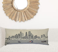 35" White Minneapolis Daylight Skyline Lumbar Decorative Pillow