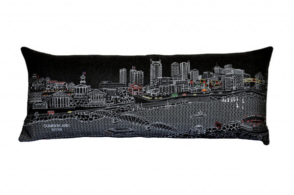 35" Black Nashville Nighttime Skyline Lumbar Decorative Pillow