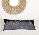 35" Black and White NYC Nighttime Skyline Standard Lumbar Decorative Pillow