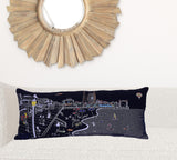 35" Black Ocean City Maryland Nighttime Skyline Lumbar Decorative Pillow