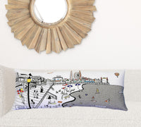 35" White Ocean City Maryland Daylight Skyline Lumbar Decorative Pillow
