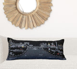 35" Black and White Paris Nighttime Skyline Standard Lumbar Decorative Pillow