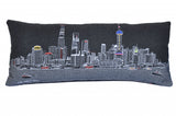 35" Black Shanghai  Nighttime Skyline Lumbar Decorative Pillow