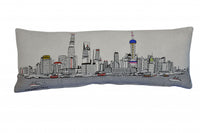 35" White Shanghai  Daylight Skyline Lumbar Decorative Pillow