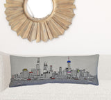 35" White Shanghai  Daylight Skyline Lumbar Decorative Pillow