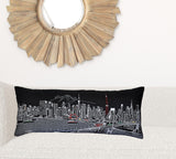 35" Black Tokyo Nighttime Skyline Lumbar Decorative Pillow
