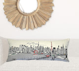 35" White Tokyo Daylight Skyline Lumbar Decorative Pillow