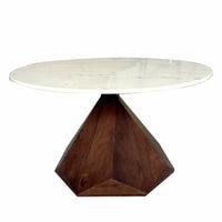 32" Brown And White Solid Wood and Marble Geo Coffee Table
