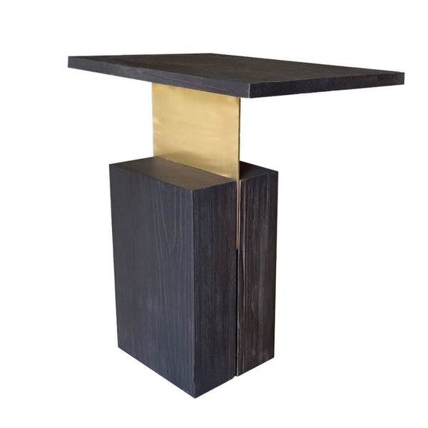 24" Dark Gray Solid Wood and Gold Rectangular End Table